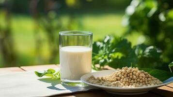 ai generiert Porträt Soja Bohne Milch auf das Tabelle ai generativ foto