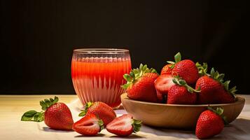 ai generiert frisch Erdbeere mit Saft auf das Tabelle ai generativ foto