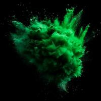 ai generiert Grün Staub Explosion auf schwarz Hintergrund foto