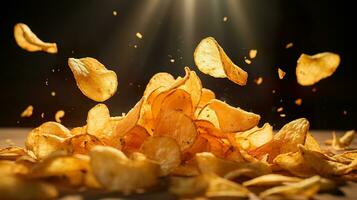 ai generiert Kartoffel Chips schwebend im Luft foto