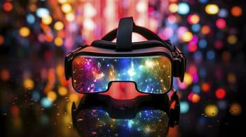 ai generiert realistisch virtuell Wirklichkeit Headset mit Bokeh bewirken foto