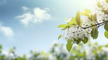 ai generiert Frühling Blumen mit Blätter Blühen im Garten foto