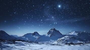 ai generiert das milchig Weg Über das Winter Berge Landschaft foto