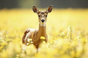 ai generiert weiblich Rogen Hirsch mit schön Blume. ai generiert foto