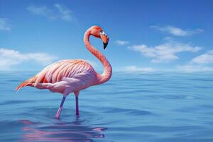 ai generiert Rosa Flamingo im das Wasser. ai generiert foto