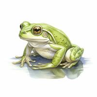 ai generiert Aquarell Grün Frosch auf Weiß Hintergrund. ai generiert foto