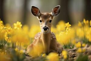 ai generiert weiblich Rogen Hirsch mit schön Blume. ai generiert foto