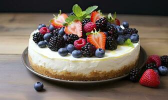 ai generiert Zitrone Käsekuchen mit frisch Beeren. ai generiert foto