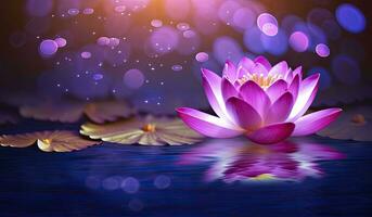ai generiert Lotus Rosa Licht lila schwebend Licht funkeln lila Hintergrund. ai generiert foto