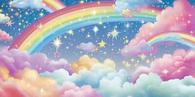 ai generiert Fantasie Himmel Regenbogen. Fee Himmel Regenbögen Farben, Magie Landschaft und Traum Himmel. generieren ai foto