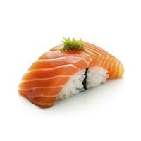 ai generiert ein Sushi Lachs auf Weiß Hintergrund. ai generiert foto