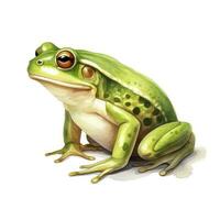 ai generiert Aquarell Grün Frosch auf Weiß Hintergrund. ai generiert foto