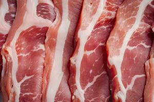 ai generiert Makro Schuss von Schweinefleisch Fleisch. Fleisch texturiert Hintergrund. Rindfleisch Steak ist roh und saftig. ai generiert foto