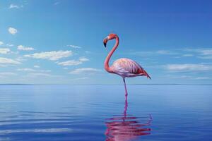 ai generiert Rosa Flamingo im das Wasser. ai generiert foto