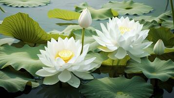 ai generiert Weiß Lotus Blume im Wasser. ai generiert foto