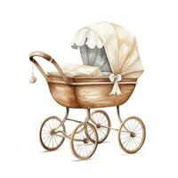 ai generiert Aquarell Baby Wagen Clip Art auf Weiß Hintergrund. ai generiert foto