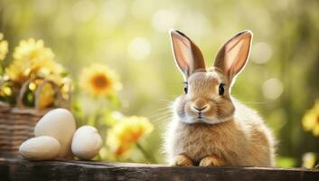 ai generiert Ostern Hase mit schön Frühling Natur. ai generiert foto