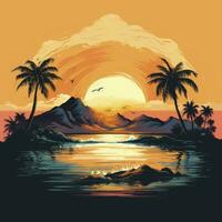 ai generiert tropisch Sonnenuntergang zum T-Shirt Design. ai generiert foto