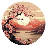 ai generiert Kirsche Blüten im das Sonnenuntergang Hintergrund. japanisch tätowieren Stil. ai generiert foto