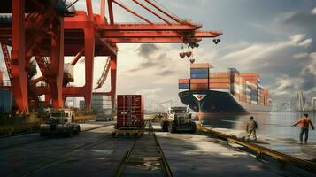 ai generiert importieren Container Schiff Ladung foto