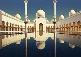 ai generiert groß Moschee beim Dubai abu Dhabi im das Stil von dunkel Weiß foto