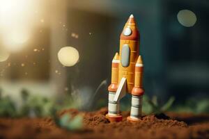 ai generiert Spielzeug Rakete nimmt aus Geschäft und Finanzen Erfolg Konzept. ai generativ foto