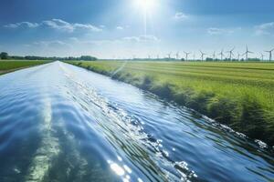 ai generiert Wind, Sonne und Wasser Energie. ai generiert foto