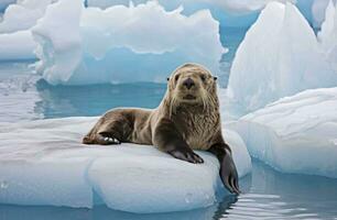 ai generiert Meer Otter auf Eis. ai generiert foto