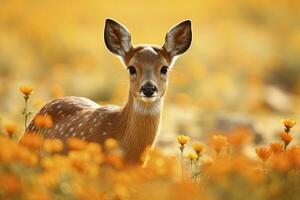 ai generiert weiblich Rogen Hirsch mit schön Blume. ai generiert foto