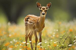 ai generiert weiblich Rogen Hirsch mit schön Blume. ai generiert foto