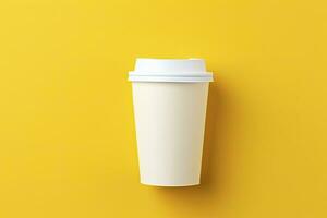 ai generiert leer Kaffee Tasse isoliert auf Gelb Hintergrund. ai generiert foto