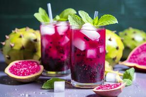 ai generiert Pitahaya oder Drachen Obst Mojito. generativ ai foto