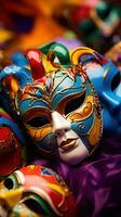 ai generiert bunt Karneval Masken gegen ein beschwingt Hintergrund, foto