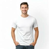 ai generiert Weiß T-Shirt Attrappe, Lehrmodell, Simulation foto