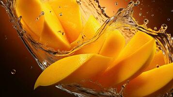 ai generiert frisch Mango Scheibe mit Wasser Spritzen ai generativ foto