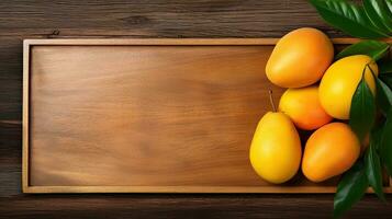 ai generiert Porträt Mango mit Blatt auf das Schneiden Tafel ai generativ foto