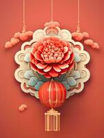 ai generiert Porträt Chinesisch Ornament mit Pfingstrose Blume ai generativ foto