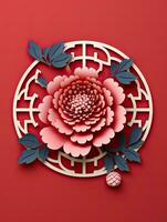 ai generiert Porträt Chinesisch Ornament mit Pfingstrose Blume ai generativ foto