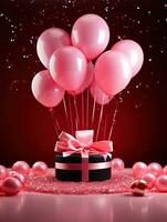 ai generiert Porträt Geschenk Box mit Rosa Ballon ai generativ foto