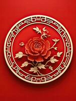 ai generiert rot Pfingstrose Blume mit Chinesisch Element ai generativ foto