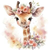 ai generiert Aquarell Baby Giraffe. ai generiert foto