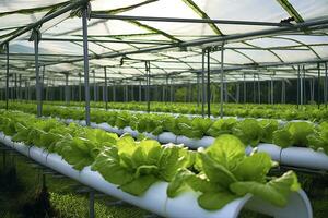 ai generiert hydroponisch Grüner Salat wachsend. ai generiert foto