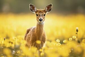 ai generiert weiblich Rogen Hirsch mit schön Blume. ai generiert foto