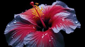 ai generiert ein Hibiskus Blume mit ein schwarz hintergrund.ai generiert. foto