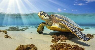 ai generiert Foto von Meer Schildkröte im das Galapagos Insel. generativ ai