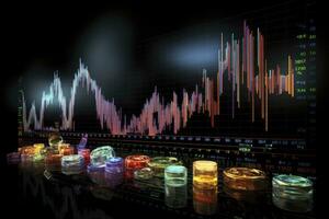 ai generiert digital generiert Währung und Austausch Lager Diagramm zum Finanzen und Wirtschaft basierend Computer Software und Codierung Anzeige. ai generiert foto