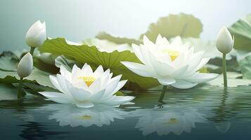 ai generiert Weiß Lotus Blume im Wasser. ai generiert foto