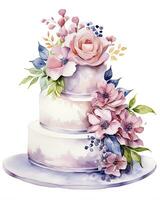 ai generiert Aquarell Hochzeit Kuchen isoliert auf Weiß Hintergrund. ai generiert foto