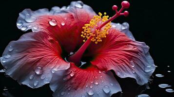 ai generiert ein Hibiskus Blume mit ein schwarz hintergrund.ai generiert. foto