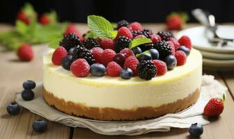 ai generiert Zitrone Käsekuchen mit frisch Beeren. ai generiert foto